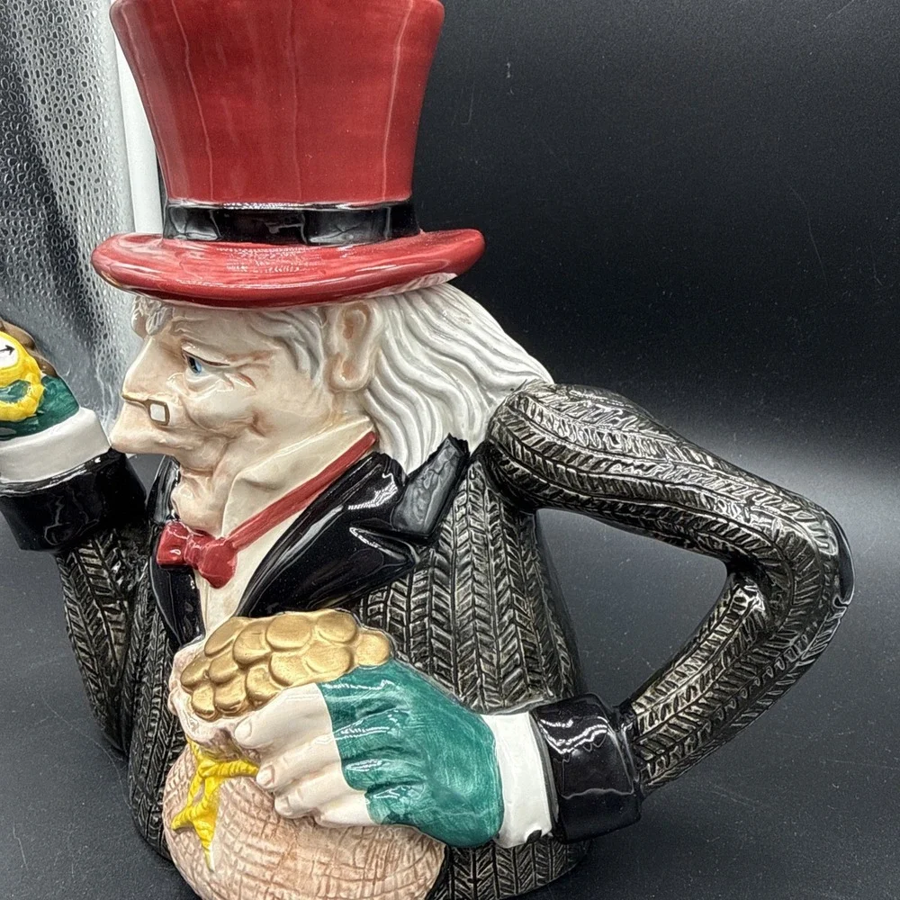 Ebenezer Scrooge A Christmas Carol Character Teapot Red Top Hat Holiday Decor